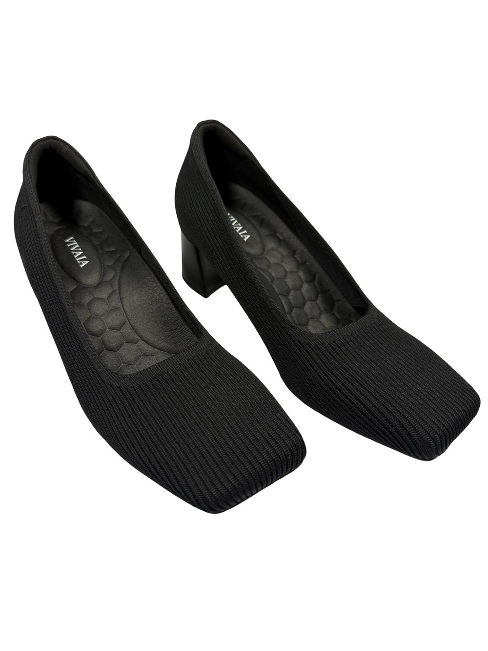 VIVAIA Monroe Margot Chunky Heels Womens EU41 US 9.5 Black Knit Square Toe Pumps